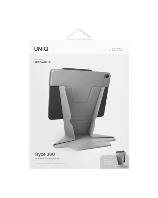 UNIQ RYZE 360 WITH BUILT-IN PENCIL HOLDER PROTECTIVE CASE WITH INTEGRATED STAND FOR 2024 IPAD AIR 13'' | GREY